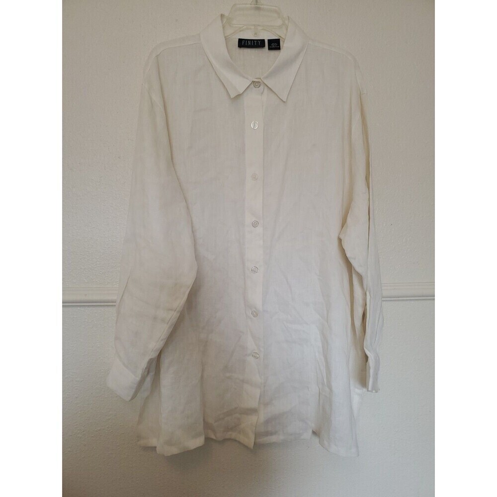 Finity 100% Linen Shirt Front Button Up Tunic Collared Vintage‎ Womens 2XL Plus